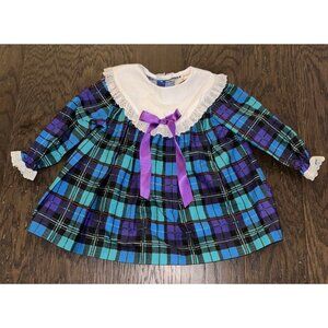 Sweet Treats Dress Girls 24 Months Plaid Blue Purple Lace Collar Dress Baby